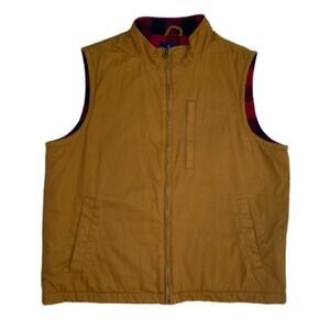Tailor Vintage Padded Outerwear Vest Brown Canvas Buffalo Plaid Lining Size L